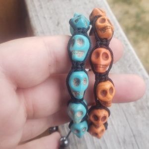 Orange and blue Turquoise Stone skull bracelets